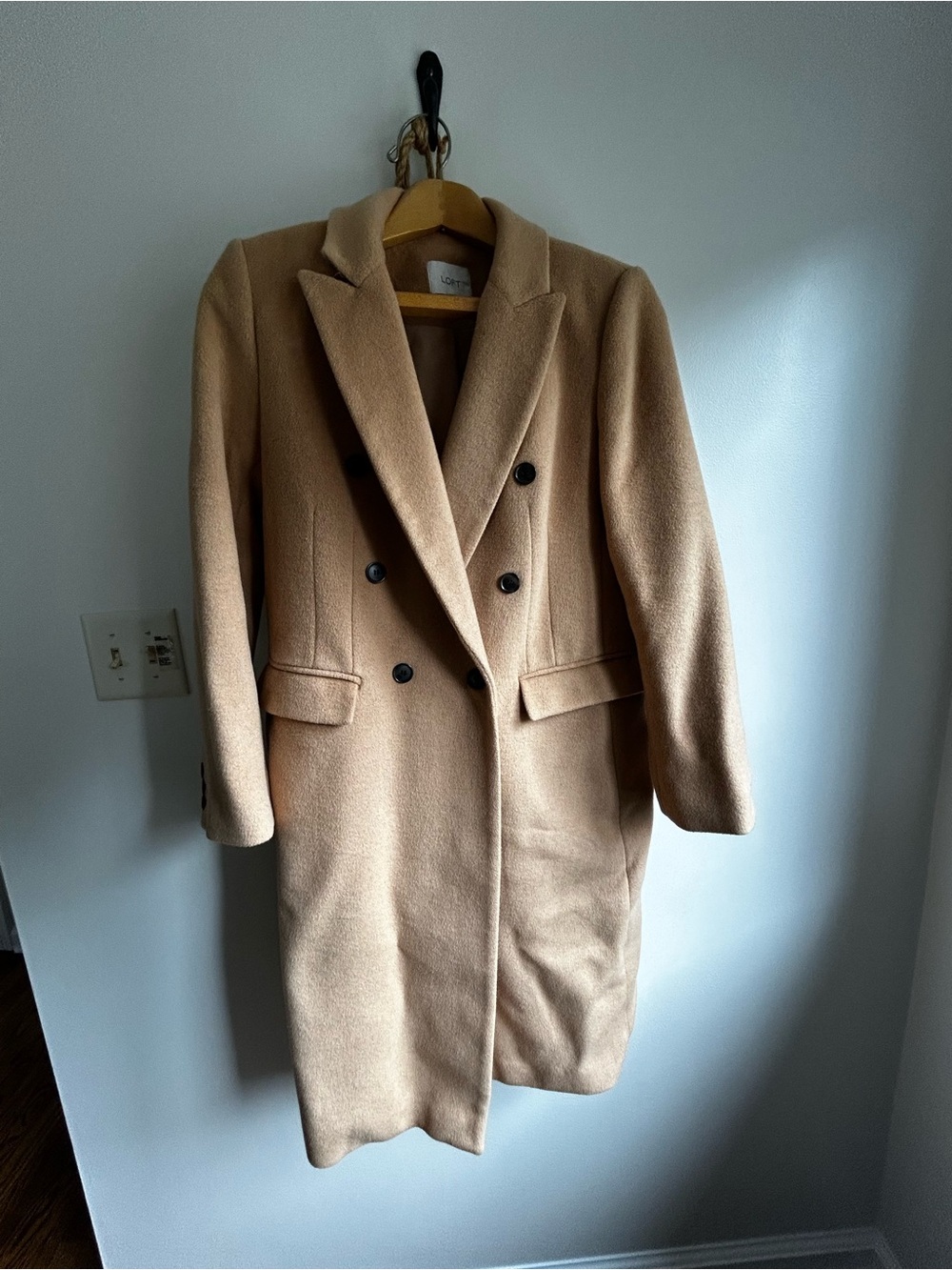 LOFT Camel Double-Breasted Pea Coat